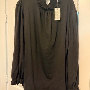 RUBZOOF Women's Black Ruffle High Neck Long Sleeve Blouse Size 2XL